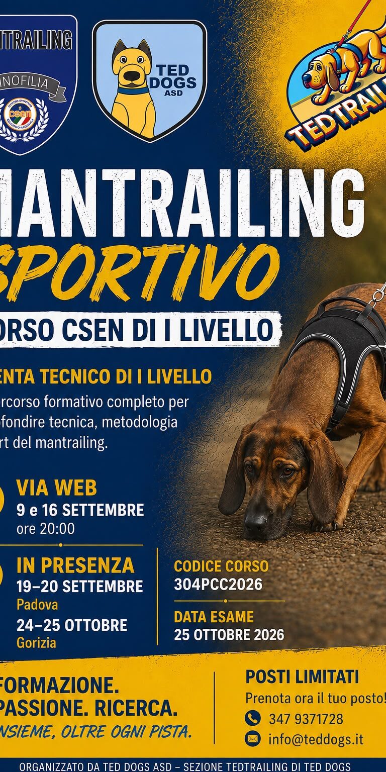 Corso tecnico 1° Livello Mantrailing Sportivo